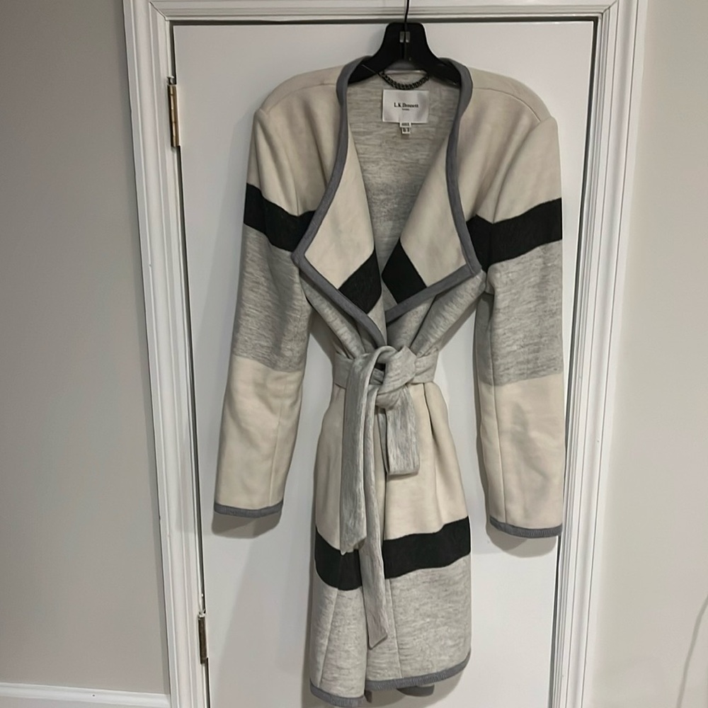 L.K. Bennett Sweater Coat in beautiful neutral cream, grey and black.